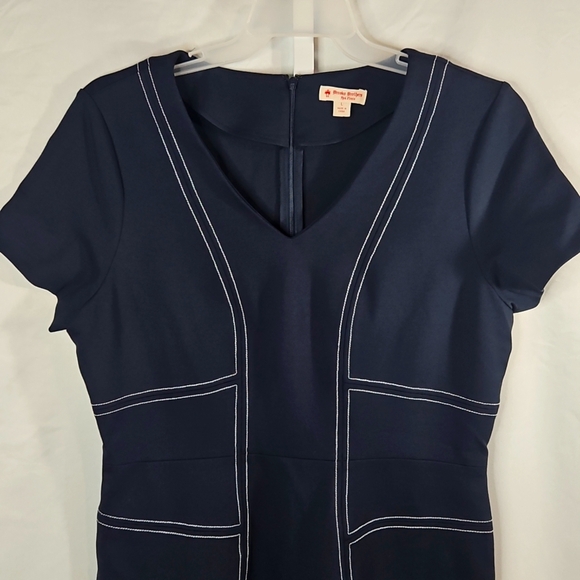 Brooks Brothers Navy Blue Sheath Dress V-Neck Short Sleeve Size Large - Picture 3 of 6
